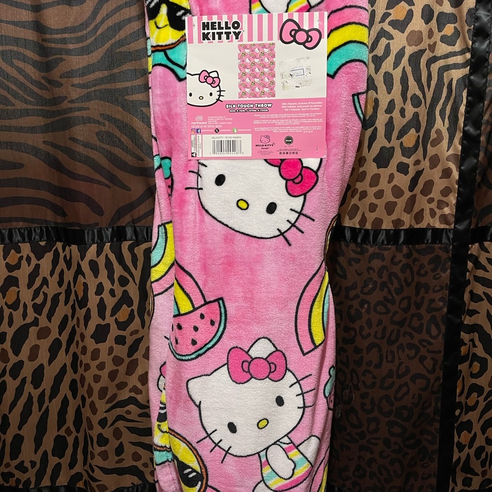Hello Kitty Pink Hooded Wrap with Rainbow and Watermelon